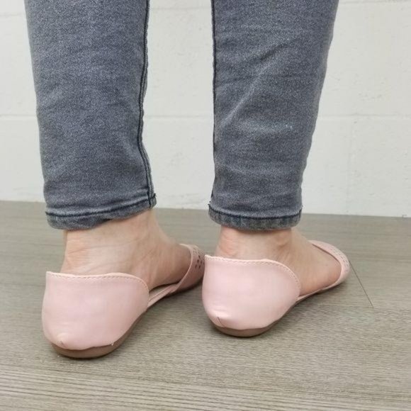 Pointed Toe Perforated Faux Leather Pink Flats - Picture 5 of 8